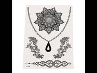 Cargar imagen en el visor de la galería, Tattoo schwarz Blumen Blüte Ranken Schnörkel Kette 5 Tattoos 1 Bogen - chic - net.de
