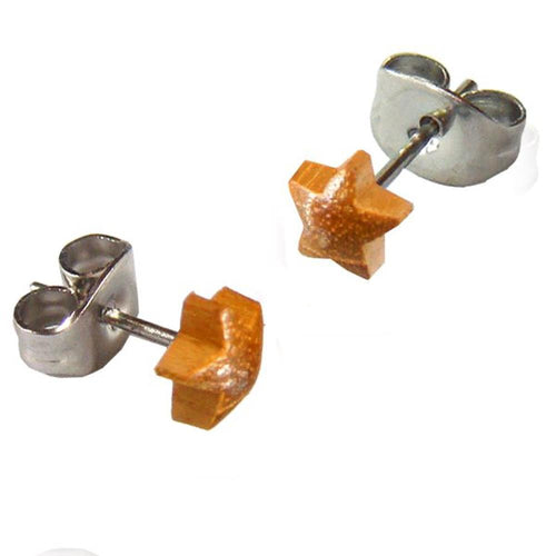 Teakholz Ohrstecker braun kleiner Stern hervorstehend Silberohrstecker 316L Edelstahl - chic - net.de
