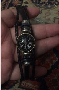 Load image into Gallery viewer, Viking Kompass Leder Armband schwarz silber verstellbar
