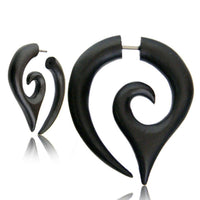 Cargar imagen en el visor de la galería, Tribal Fake Piercing Spitzen Spirale schwarz Holz Edelstahl 1 mm - chic - net.de
