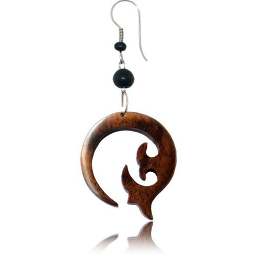 Tribal Ohrringe Narra Holz Bogen Fishtail braun Edelstahl Perlen nickelfrei Ohrhänger - chic - net.de