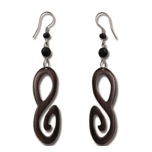 Tribal Ohrringe Schnörkel Achter - Form Sonoholz dunkelbraun Ohrhänger Edelstahl - chic - net.de