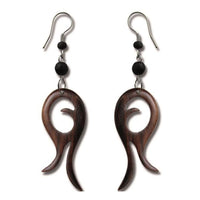 Load image into Gallery viewer, Tribal Ohrringe Schnörkel Formen Sonoholz dunkelbraun Ohrhänger Edelstahl - chic - net.de
