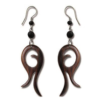 Load image into Gallery viewer, Tribal Ohrringe Schnörkel Formen Sonoholz dunkelbraun Ohrhänger Edelstahl - chic - net.de
