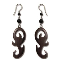 Load image into Gallery viewer, Tribal Ohrringe Schnörkel Haken Sonoholz dunkelbraun Ohrhänger Edelstahl - chic - net.de
