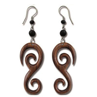 Load image into Gallery viewer, Tribal Ohrringe Schnörkel Spiralen - Form Sonoholz dunkelbraun Ohrhänger Edelstahl - chic - net.de
