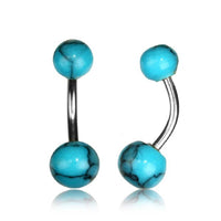 Load image into Gallery viewer, Türkis Bauchnabelpiercing Edelstahl Kugeln Stein türkis gemasert - chic - net.de
