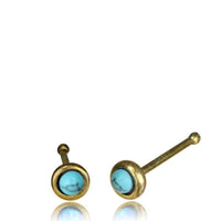 Load image into Gallery viewer, Türkis Stein Nasenstecker Nostril Tragus antik golden Messing rund 8 mm lang - chic - net.de
