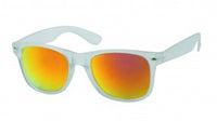 Load image into Gallery viewer, The Sonnenbrille Nerd grau Unisex Brille has bunte, verspiegelt lenses with a yellow to orange and red gradient and offers 400 UV protection, shown with a white frame on a white background.
