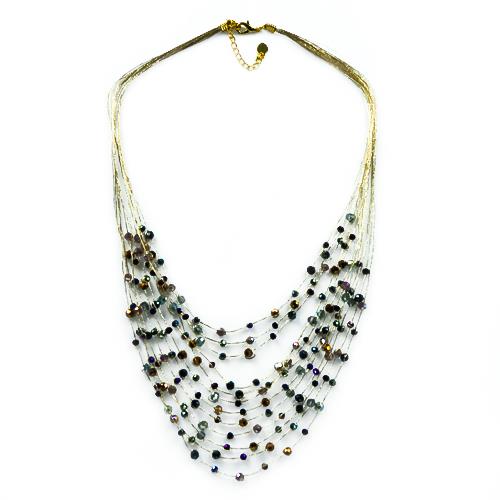 Seidenfaden Kette gold Glaskristall Perlen bunt handgefädelt 54 cm Metallverschluss nickelfrei