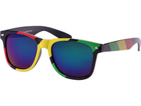 Cargar imagen en el visor de la galería, Sonnenbrille rot gelb grün Rasta Streifen Nerdbrille verspiegelt 400 UV
