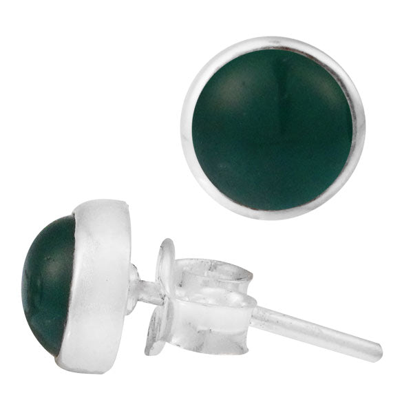 Ohrstecker Jade grün rund 8 mm 925er Sterling Silber Rand Stein Silberohrstecker