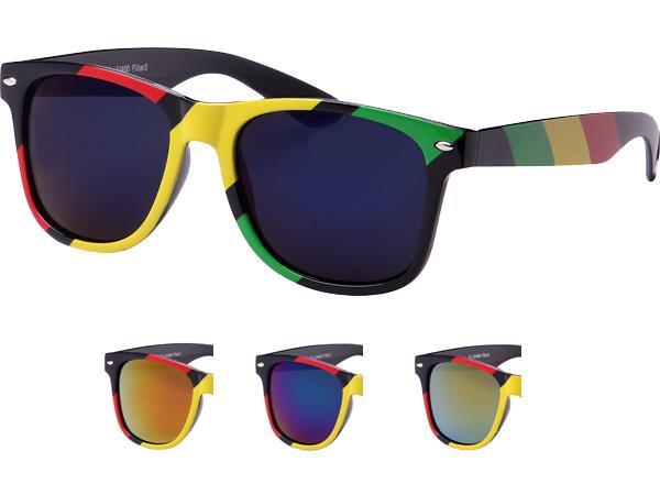 Sonnenbrille rot gelb grün Rasta Streifen Nerdbrille verspiegelt 400 UV