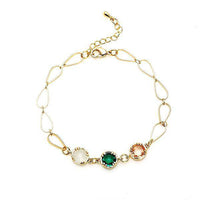 Load image into Gallery viewer, vergoldet Kupfer Armband 18 karat Tropfen Kristalle rosa grün weiß nickelfrei Karabiner verstellbar - chic - net.de
