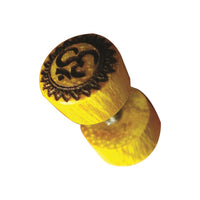 Cargar imagen en el visor de la galería, Fake Plug Jackfrucht Holz Symbol Piercing Edelstahl hell braun Om Vegvisir Stern
