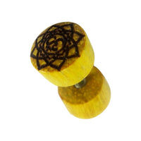 Cargar imagen en el visor de la galería, Fake Plug Jackfrucht Holz Symbol Piercing Edelstahl hell braun Om Vegvisir Stern
