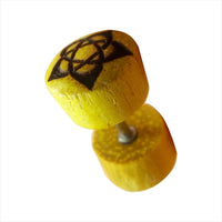 Cargar imagen en el visor de la galería, Fake Plug Jackfrucht Holz Symbol Piercing Edelstahl hell braun Om Vegvisir Stern
