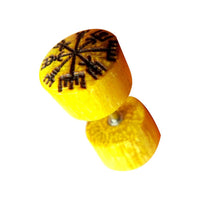 Cargar imagen en el visor de la galería, Fake Plug Jackfrucht Holz Symbol Piercing Edelstahl hell braun Om Vegvisir Stern
