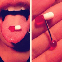 Load image into Gallery viewer, Zungen Piercing Edelstahl Pille Zunge 18mm weiß bunt - chic - net.de
