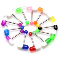 Load image into Gallery viewer, Zungen Piercing Edelstahl Pille Zunge 18mm weiß bunt - chic - net.de
